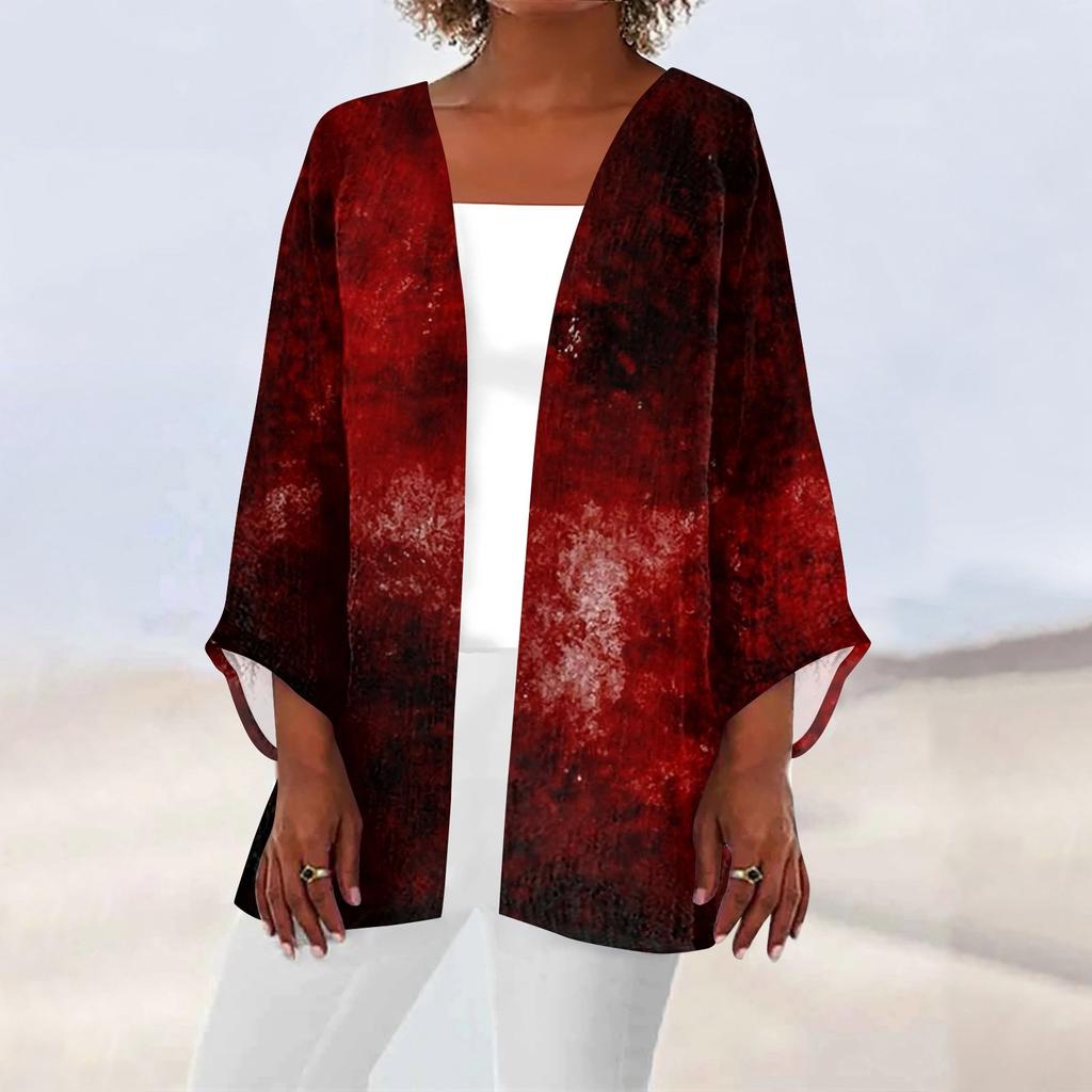 Women's Casual Fashion Print Light Medium Long Coat Cardigan