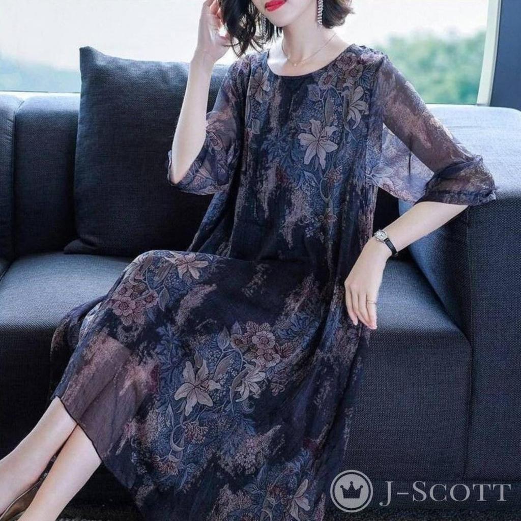 Chiffon Dress for Flower Round Asymmetrical Big Delicate Slender For Easy Care Elegant Flare Chiffon Lined Plump Flare Daily Adult Atmosphere
