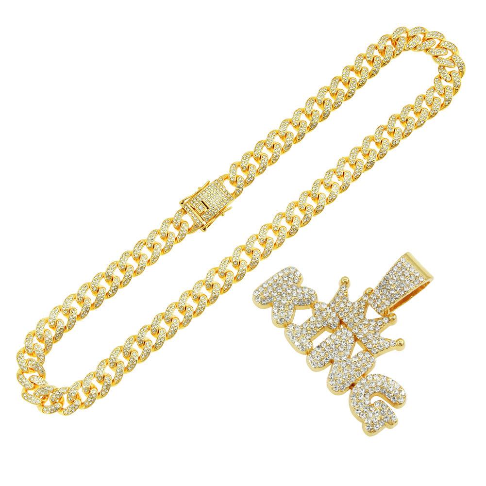 King Letter Pendant Necklace: European & American Hip-Hop Style, Glossy Cuban Chain for Men