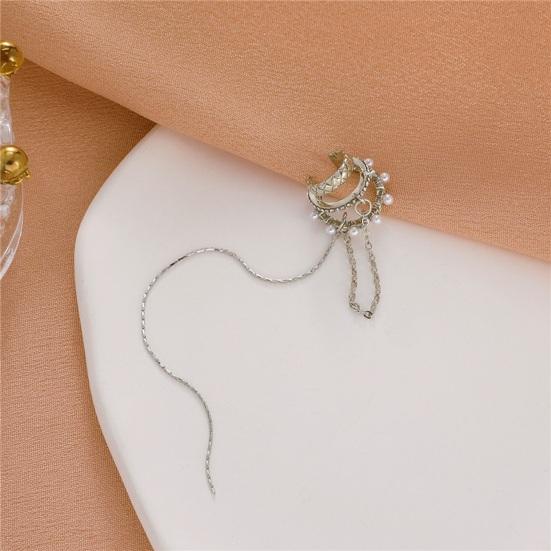 Серьги-манжеты, цепочка без пирсинга, дизайн клипа, простой, стильный, неаллергенный, удобный в ношении, зажим для ушей из искусственного жемчуга