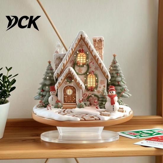 Christmas Tabletop Decorations Acrylic Table Decor, Gingerbread House Tree Ornaments, Cute Winter Accents Waterproof Holiday Desktop for Living