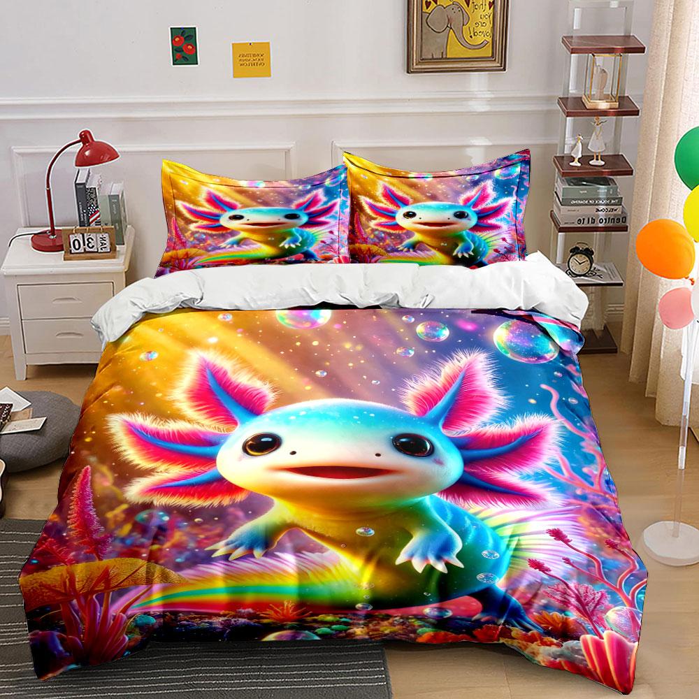 Colorful aquatic creature in rainbow hues Print Bedding Set 1 Duvet Cover 2 Pillowcases for Adult and Children Luxury Gift