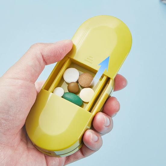 2-In-1 Portable Pill Cutter Box Food Grade Sharp Stainless Steel Blade Multi-functional Travel Capsule Tablet Storage Container Organizer