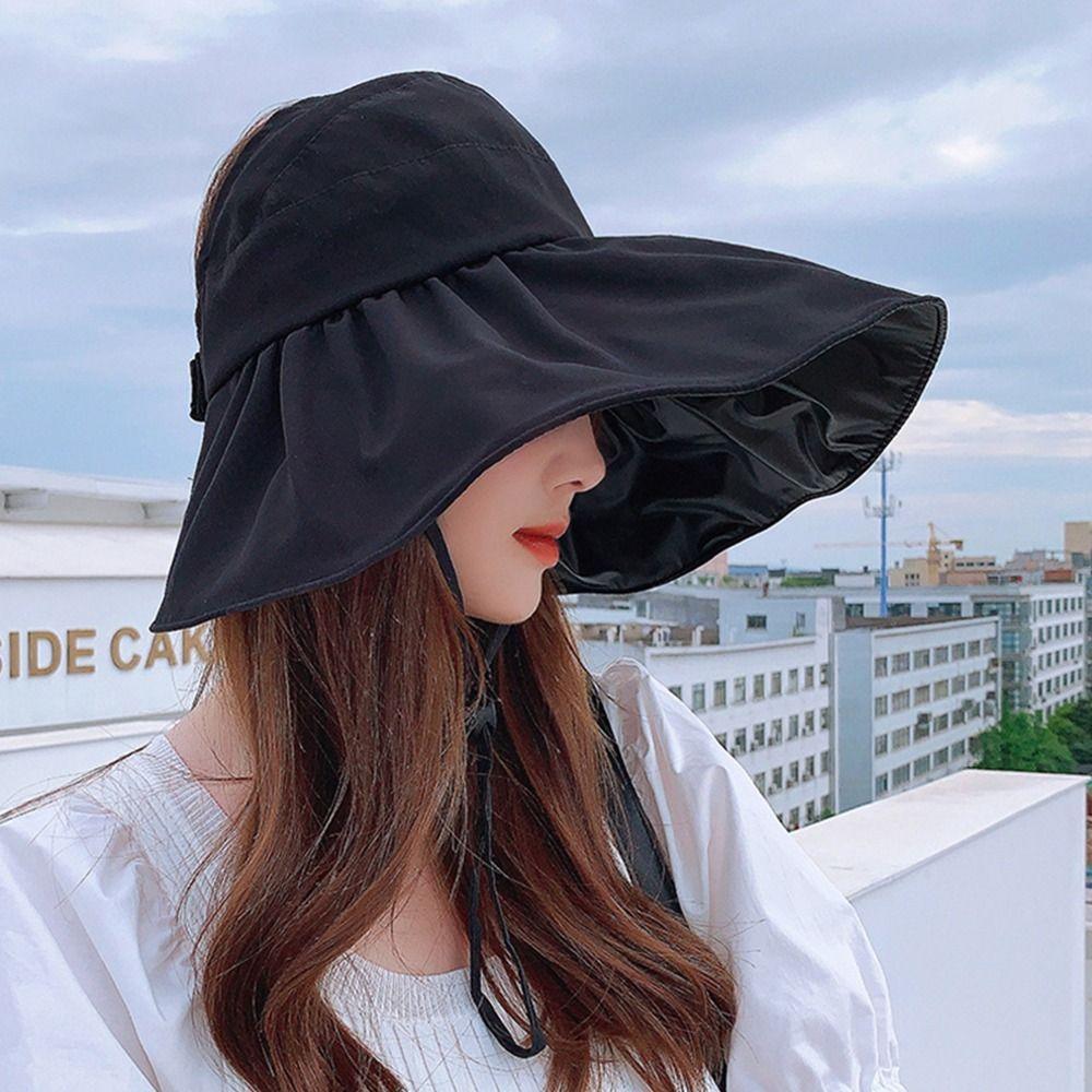 Women Summer Foldable Wide Brim Panama Hat Beach Cap Sunshade Hat Sun Cap Bucket Hat