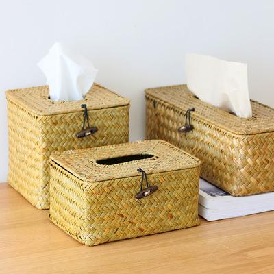 Коробка для салфеток из соломы, держатель для салфеток из ротанга, плетеная вручную, подставка для рулонов бумаги, автомобиль, ящик для хранения вещей в гостиной, домашний декор WF