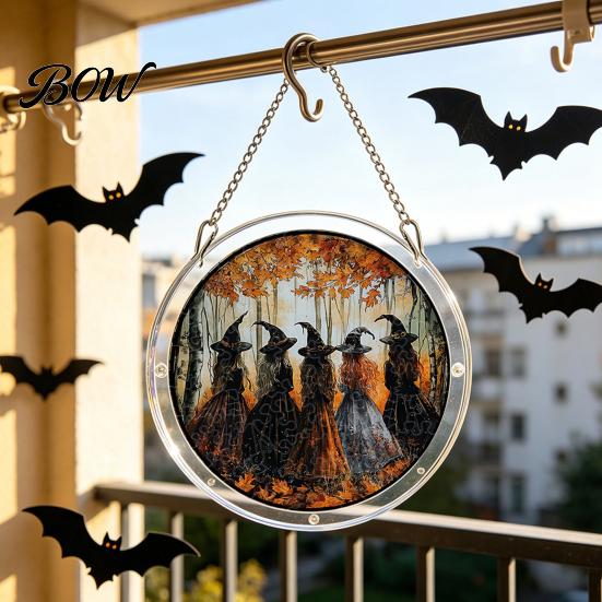 Stained Glass Puzzle Decoration Halloween Acrylic Jigsaw Suncatcher, Style DIY Sun Durable Pieces Catcher Puzzles, Gothic Window Hanging Ornament