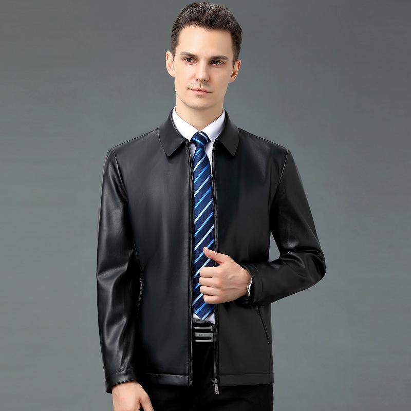 Мужская куртка из натуральной овчины с лацканами и бархатом для повседневного ношения в стиле среднего возраста из мягкой кожи на весну и осень