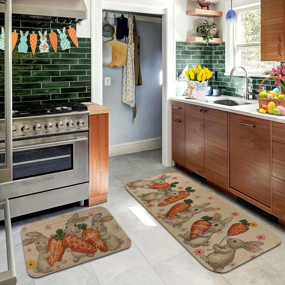1Pcs Anti Fatigue Kitchen Rugs, Easter Bunny Print Waterproof Non-Slip Thick Cushioned Kitchen Mat Heavy Duty Comfort Standing Mat for Kitchen