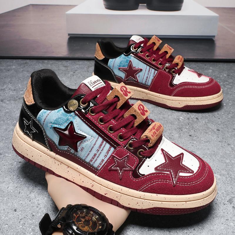 2024 Новые винно-красные туфли с индивидуальными ювелирными украшениями Star Shoes China-Chic Design Универсальные мужские туфли для скейтбординга на толстой подошве Женские туфли 44 размера