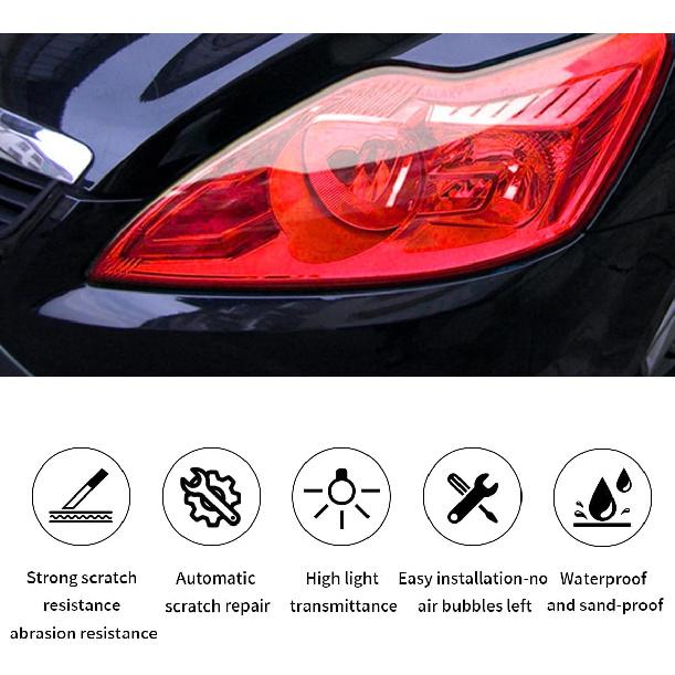 11.88×48 Inches Car Light Self-Adhesive Tint Film Brake Light Headlight Tail Light Fog Light Car Vinyl Wrap Protector Film Auto Modification Cover
