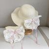 Soft Sweet Bowknot Straw Sun Hat Ribbon Lace Brim Girls Bucket Hat Korean Style Breathable Woven Handbag Girls