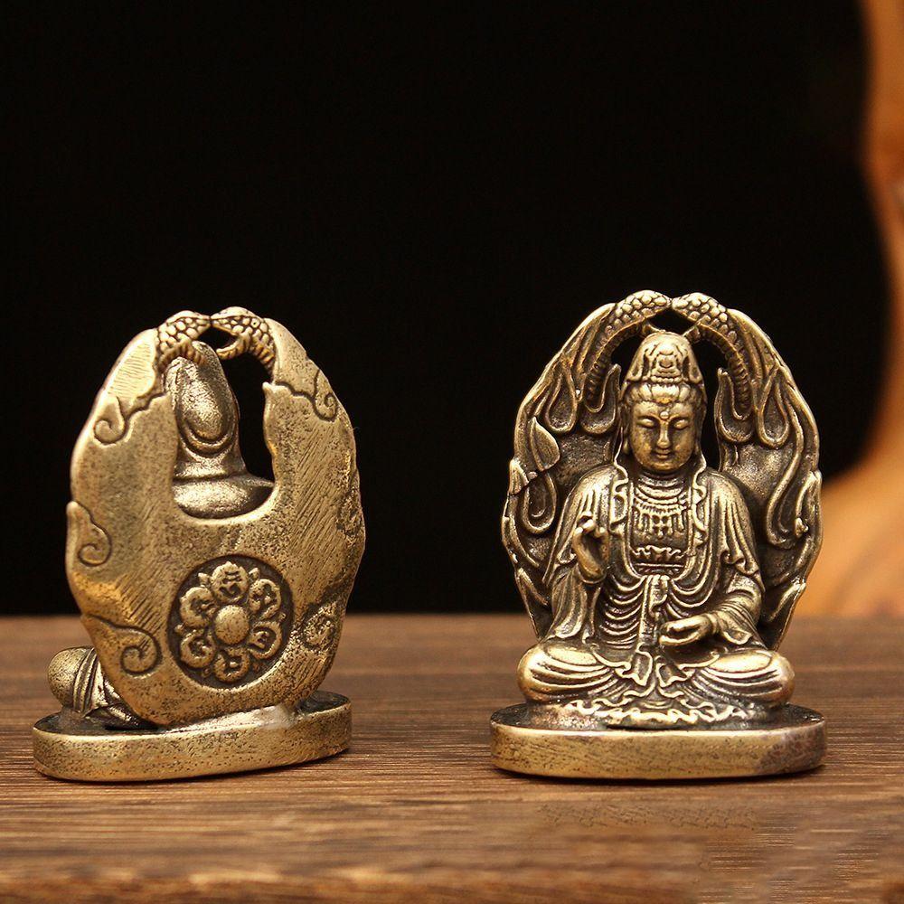 Solid Guanyin Buddha Statue Brass Craft Buddha Pendant Creative Pocket Buddha Ornaments Table