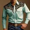 Summer Men's Western Denim Style Printed Vacation Casual Men's Lapel 3D Short-sleeved Shirt