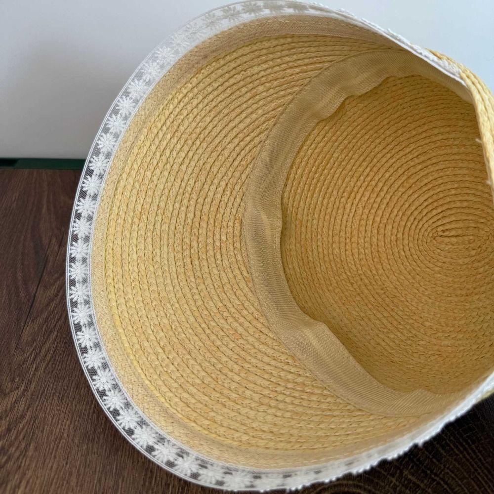 Daisy Lace Straw Hat UV Protection Sunscreen Hat Simple Lafite Hat  Travel