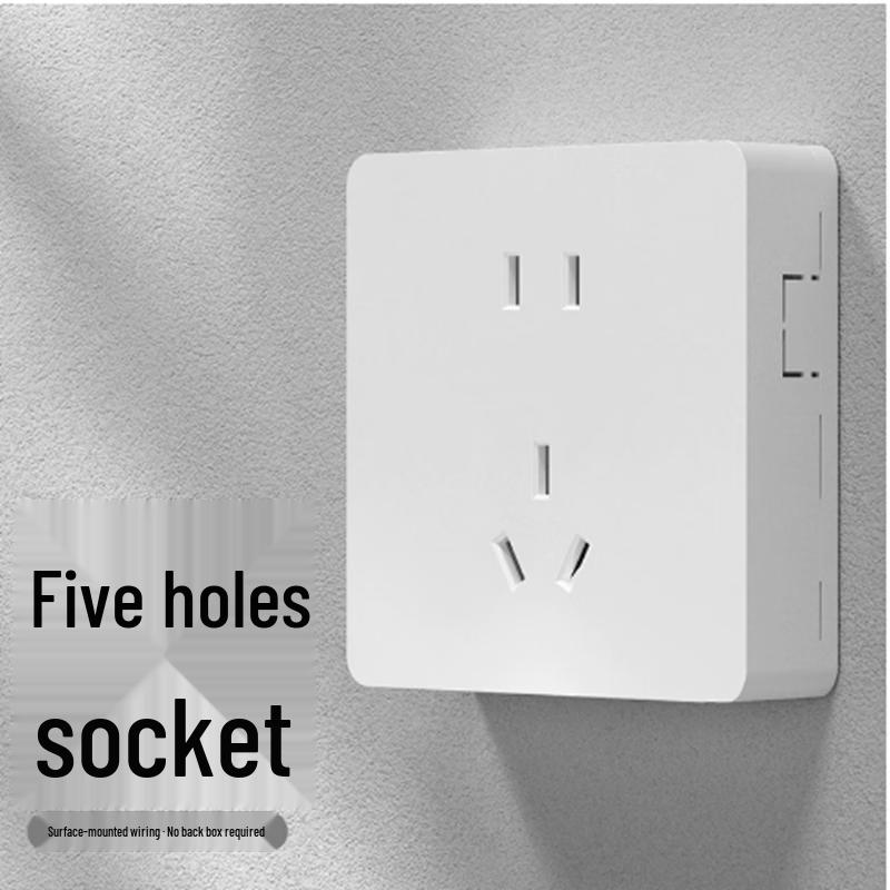 Zhuoma White Surface-Mounted 5-Hole Switched Socket