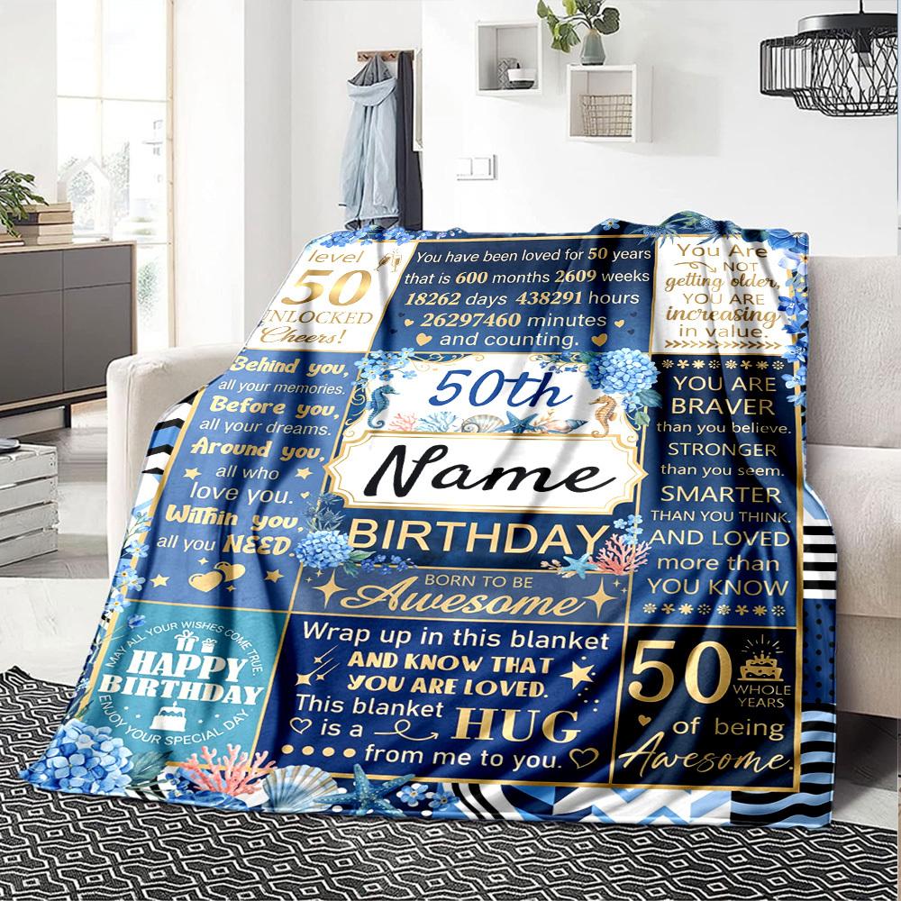 Happy 50Th Birthday Blanket Customize Your Name Warmthful Decor Perfect For Sofa Couch Office Bed Picnics For All Occasions Stylish Decor Perfect Gift
