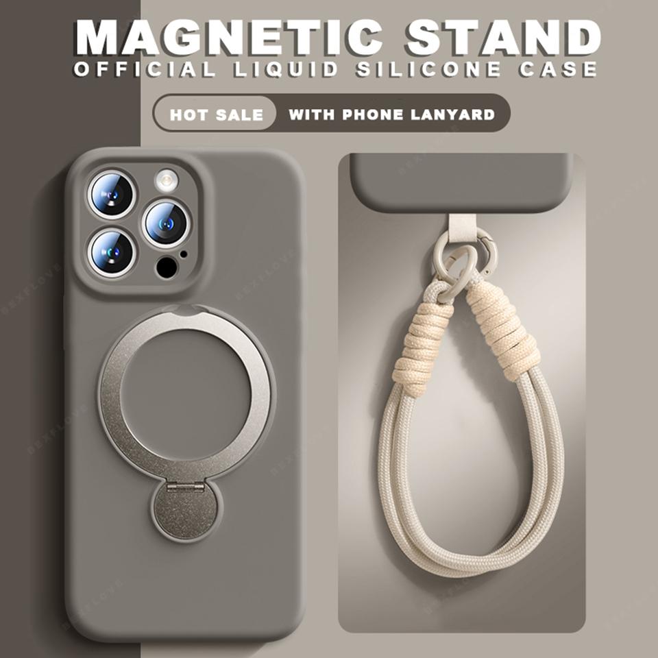 Magnetic Liquid Silicone Lanyard Phone Case For iPhone 16 Plus 13 15 14 16 Pro Max Magsafe Charge Strap Protector Soft Cover