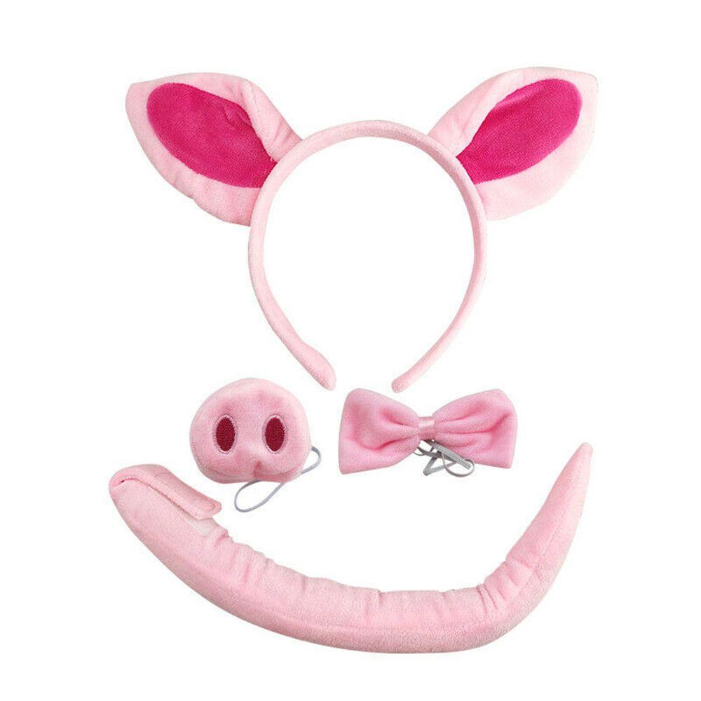 Adults Kids Halloween Costume Accessories Bow Tie Pink Pig Fancy Dress Pig Ears Nose Tail Headband