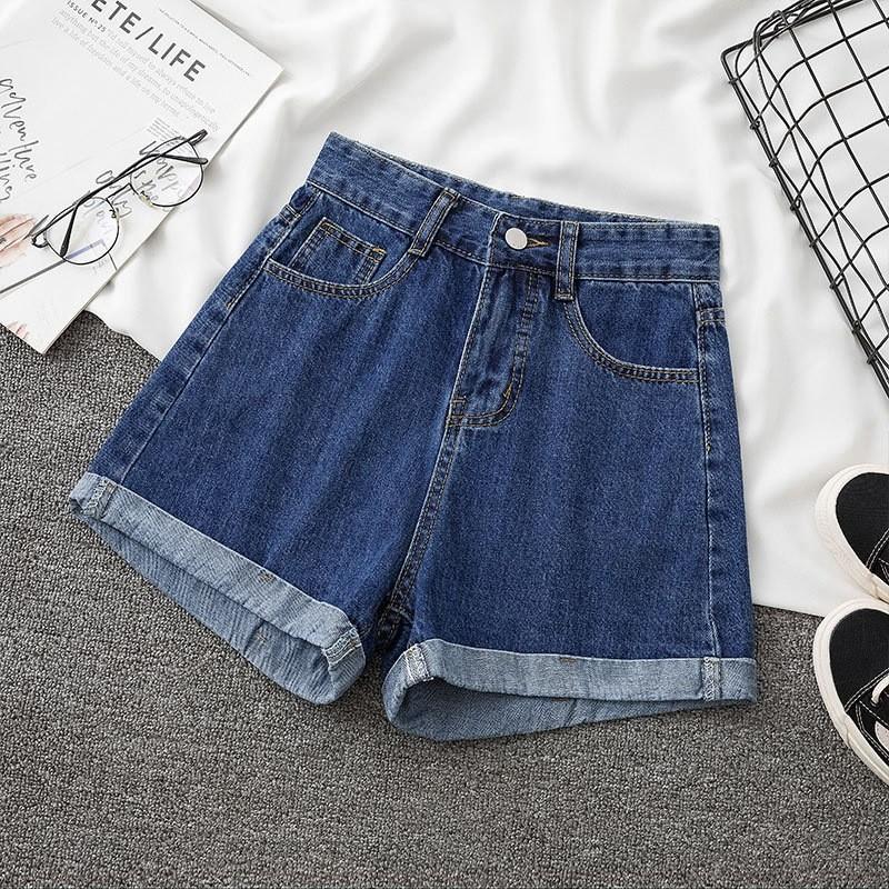 Basic Cotton Denim Shorts For Women Summer High Waist With Rolled Edges Casual Wear