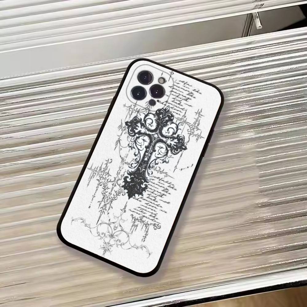 C-Cool Dark Catgothic C-Cross Чехол для телефона iPhone 17,16,15,14,13,12,11 Plus,Pro Max,XS, Мягкий черный чехол