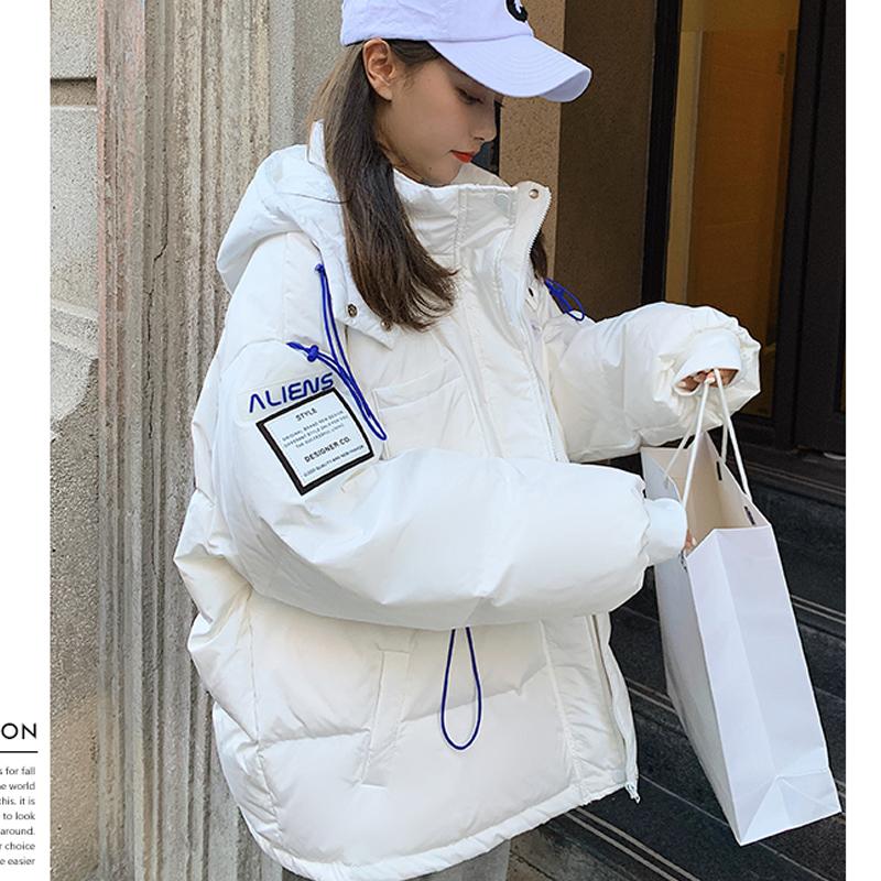 Winter  Loose Student Thicken Jacket with Hooded Fashionable Bat Sleeved White Parka Women
