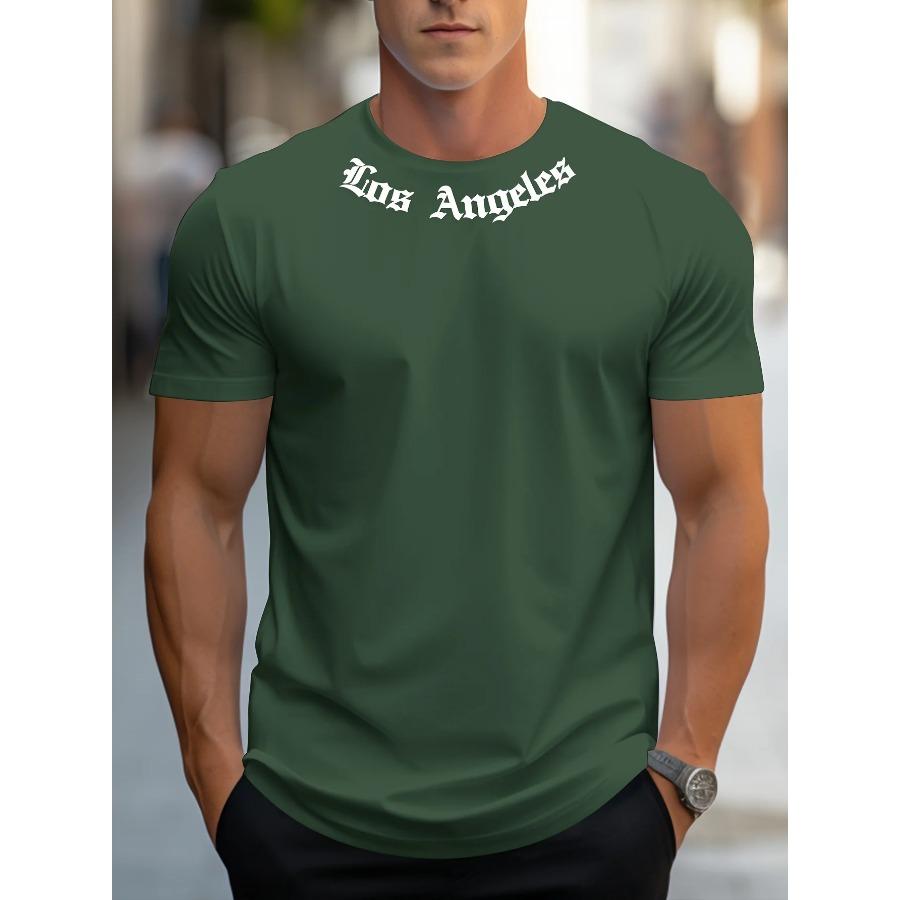 Хлопок Мужская летняя свободная футболка свободного кроя из 100% хлопка Los Angeles с графическим принтом, облегающая, повседневная, спортивная, с круглым вырезом и короткими рукавами