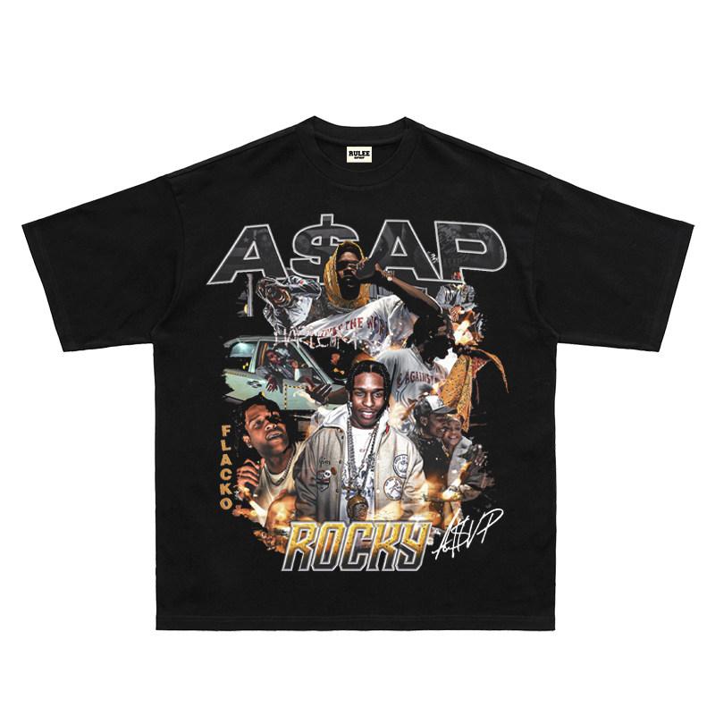 Лето 2026 Новый Модель ASAP Rocky Высокое Качество Хип-Хоп Уличный Удобный Мужская Круглый Вырез С Принтом Футболка