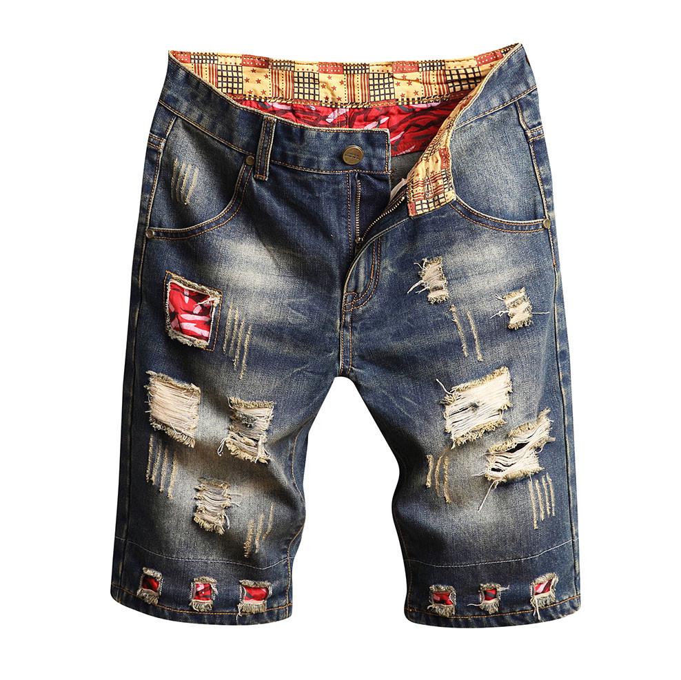 Men's Casual And Loose Hole Stitching Drape Characteristic Foot Denim Shorts
