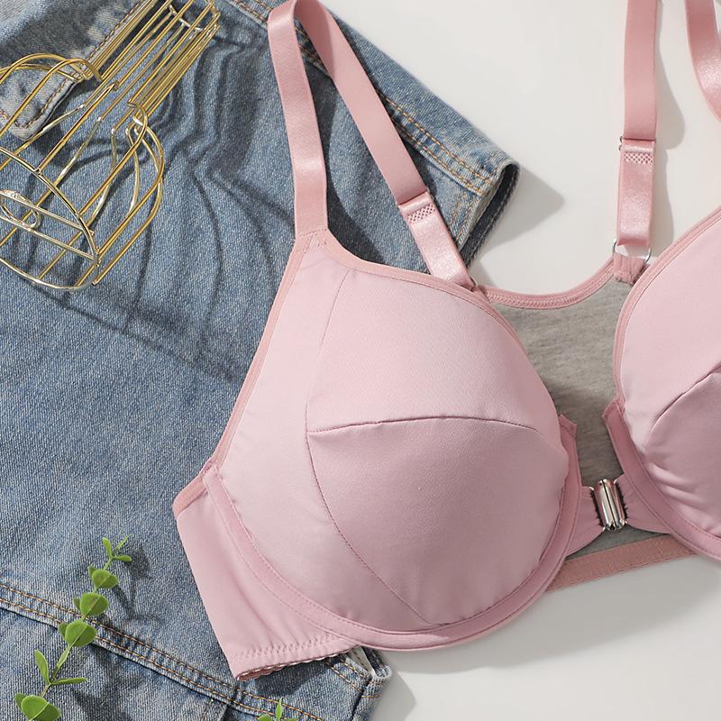 Front-clasp Plus-size Solid-color Push-up Bra with Underwire Cross-border European and American Underwear