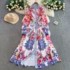 Spring Autumn Women Vintage Print Designer Runway Dress Oversized Loose Single Breasted Long Maxi Party Dress for Graduation