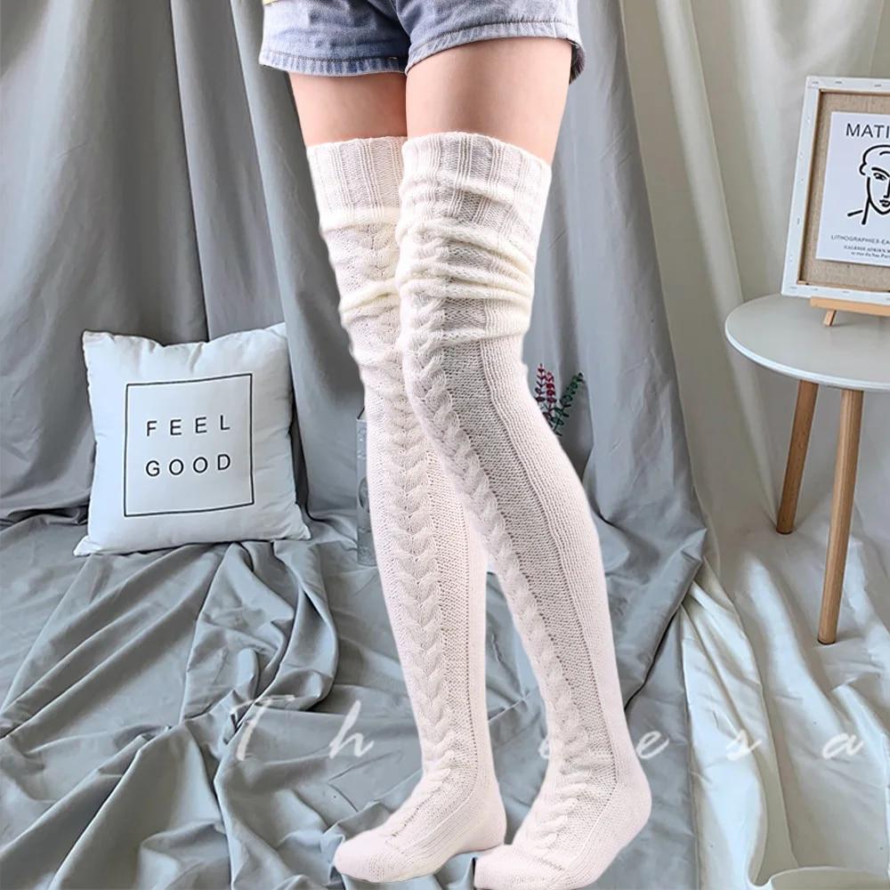 Women's Stockings Wool Foot Warmers Fashion Lady Stockings Cute Autumn Winter Solid Color Thigh-high Socks Acrylic Fibers