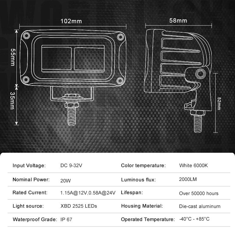 4 inch 20W 8D LED Work Light Bar DRL White Red Halo Angel Eyes Driving Headlight Fog Lamp For Car 4X4 Pickup SUV ATV UTB 12V 24V