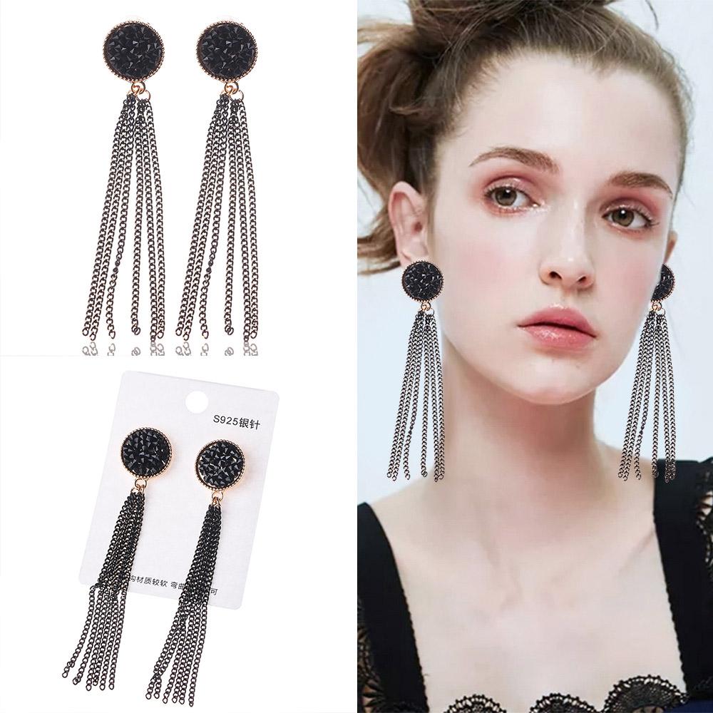 Женские круглые черные длинные аксессуары для вечеринок, ювелирные изделия, модные висячие серьги с кисточками, серьги-гвоздики