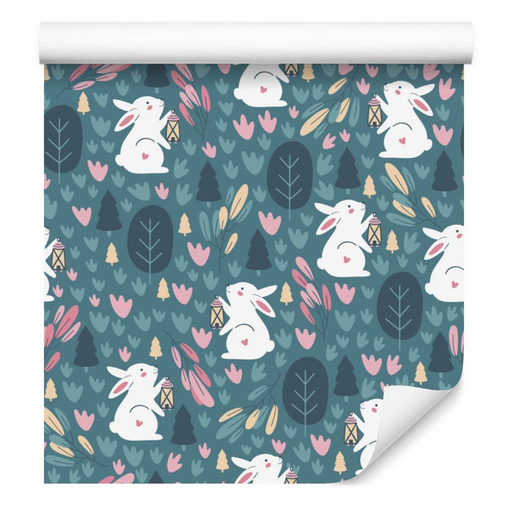 Rabbits on a green background wallpaper for the living room and bedroom 50x1000