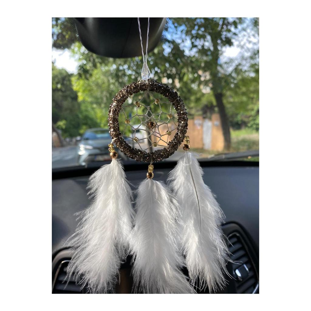 New Dream Catcher, Dreamcatcher Anthracite Stone, White Bird Feather Rear View Mirror Decoration