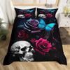 Sugar Skull Duvet Cover Colorful Vintage Floral Bedding Set Hippie Mexico Style Comforter Cover Gothic Skeleton 3PCS Quilt Cover