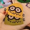 Autumn and Winter Wacky Cute Cartoon Big Eyes Pattern Knitted Mao Line Hat Women Candy Color Keep Warm Ear Protection Knitted Hat