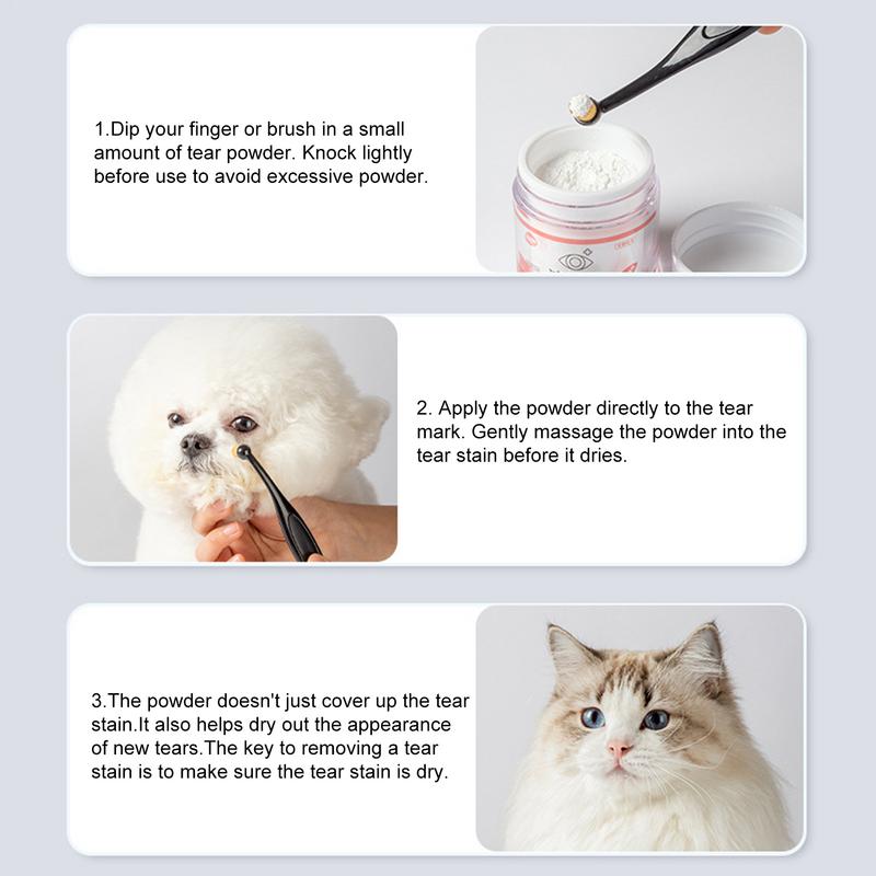 30g Pet Eye Tear Stain Remover Powder Natural Safe Apply Around Eyes Absorber Repel For Cat Dry Staining With Tear Stain Brush