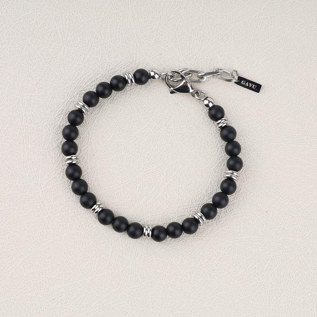 GAVU Matte Onyx Stainless Steel Amulet Power Stone Bracelet for Men