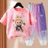 LBB Girls' Dopamine Set Summer Children's Fashionable Short-sleeved T-shirt Ice Silk  Set