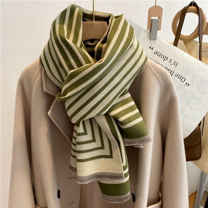 Autumn and Winter New Imitation Cashmere Scarf Women's Geometric Striped Double-sided Warm Fringed Scarf Fashionable