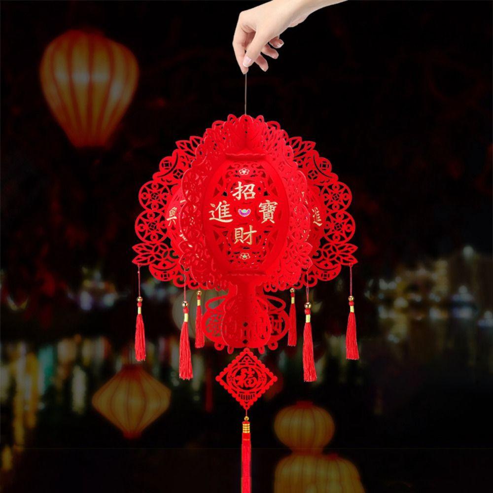 Lint/Gold Foil Good Luck Lanterns 3D Chinese Lint Lanterns Spring Festival Hanging Pendant  Party
