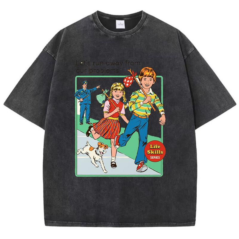 Давайте убежим от наших проблем. Принт для женщин. Футболки с принтом «дистресс». Летние футболки с потертостями. Дышащие футболки. Мягкая одежда.