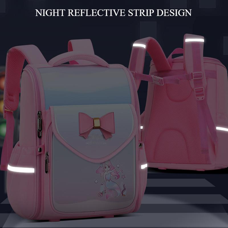 New Fashion Gradient Color Primary Student School Bags for Girls Grade 2-5 Exquisite Bow Cartoon Children Backpack Lightweight Portable Kid's Book Bag