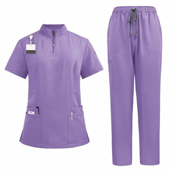 2Pcs Nurse Uniform Scrubs Set for Nurse Doctor Hospital Staff Jogger Suit with Multi Pocket Top Pants Stretchy Comfortable Workwear for Medical