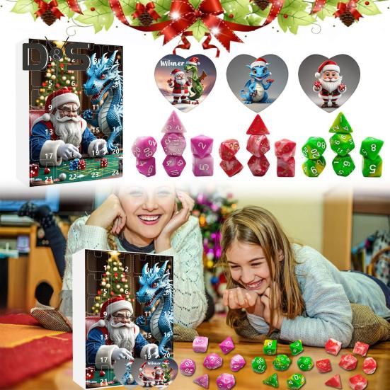 DND Dice Адвент-календарь 2024 Акриловые разноцветные многогранные игральные кости Набор для геймеров Ролевые игры 24-дневный рождественский календарь обратного отсчета