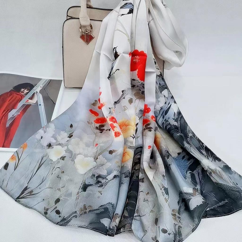 Высокое качество 100% шелковый шарф шаль хиджаб обертывание женский цветочный весна лето пляж шелковые шарфы