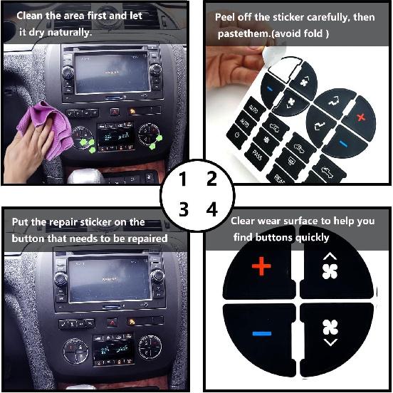 AC Dash Accents Button Sticker Repair Kit for Fixing Ruined Faded A/C Control Buttons - Decal Replacement Fits Select 07-15 GM Vehicles - Car SUV