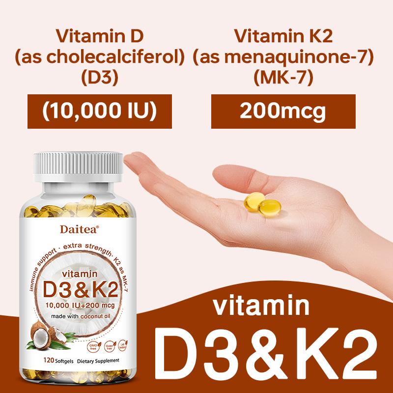 Витамин D3 10000 МЕ + Витамин K2 200 мкг Биологически активная добавка, 120 мягких капсул в бутылке