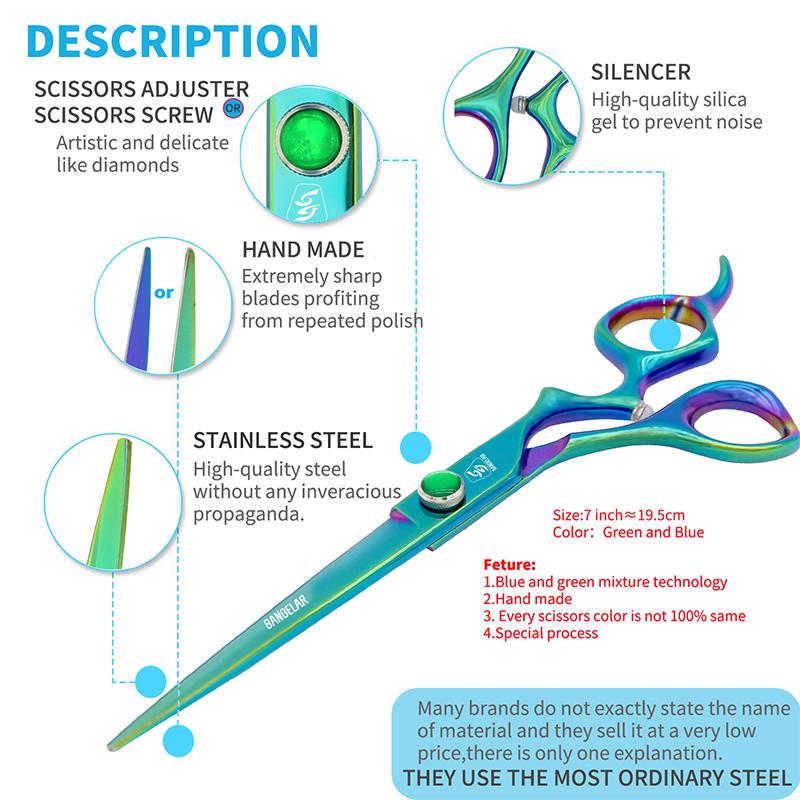 SANGELAR 7-дюймовые профессиональные зеленые, синие ножницы для волос, парикмахерские парикмахерские ножницы, семейные ножницы с бахромой, ножницы для резки высшего класса